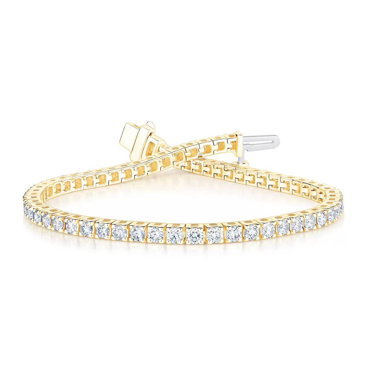 18ct Yellow Gold Round Brilliant Cut Diamond Tennis Bracelet - Image 2